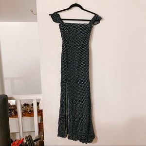 Lulus Navy & White Polka Dot Off Shoulder Maxi